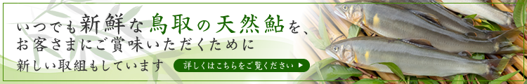 いつでも新鮮な鳥取の天然鮎をお客さまにご賞味いただくために